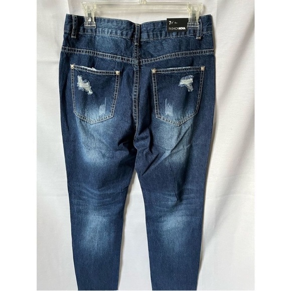 Fashion Nova Dark Blue Distressed Ankle Jeans - Picture 2 of 10
